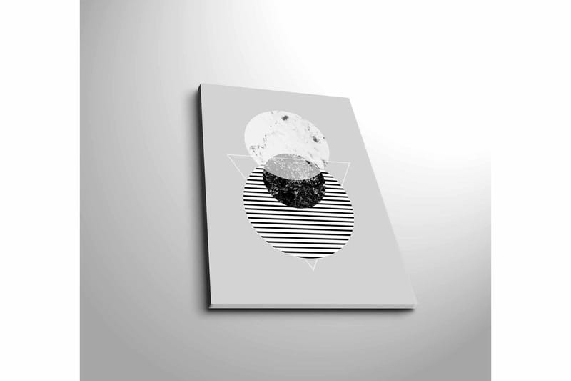 Lite lerretsbilde 28x38 cm - Abstrakt komposisjon med sirkler og trekanter - Svart / Hvit / Grå - Innredning - Bilder & kunst - Lerretsbilder