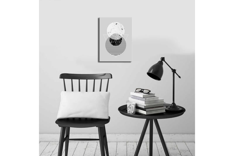 Lite lerretsbilde 28x38 cm - Abstrakt komposisjon med sirkler og trekanter - Svart / Hvit / Grå - Innredning - Bilder & kunst - Lerretsbilder