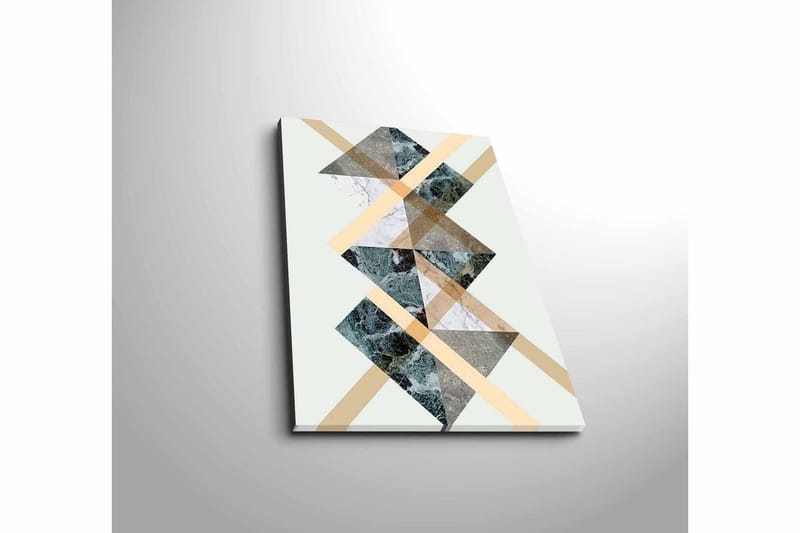 Lite lerretsbilde 28x38 cm - Geometrisk komposisjon med trekanter og diagonale linjer - Mørk grønn / Beige / Hvit - Innredning - Bilder & kunst - Lerretsbilder