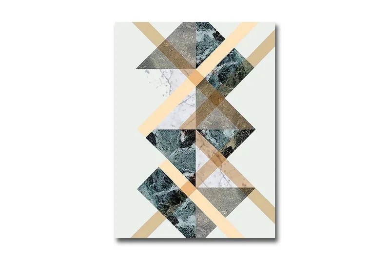 Lite lerretsbilde 28x38 cm - Geometrisk komposisjon med trekanter og diagonale linjer - Mørk grønn / Beige / Hvit - Innredning - Bilder & kunst - Lerretsbilder