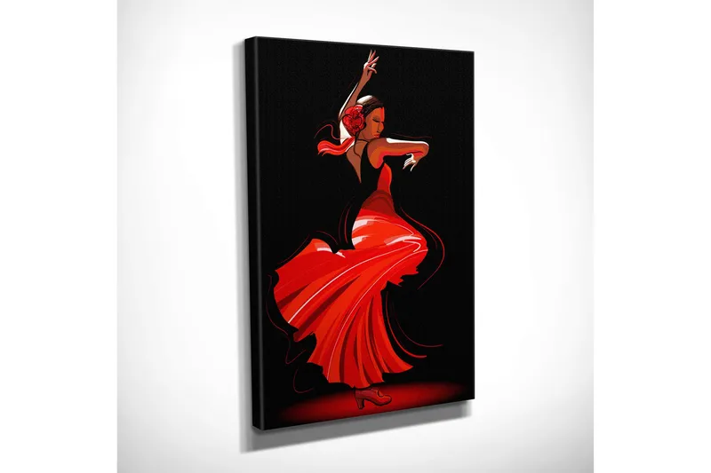 Lite lerretsbilde 30x40 cm - Dansende kvinne i rød kjole - Rød / Svart - Innredning - Bilder & kunst - Lerretsbilder