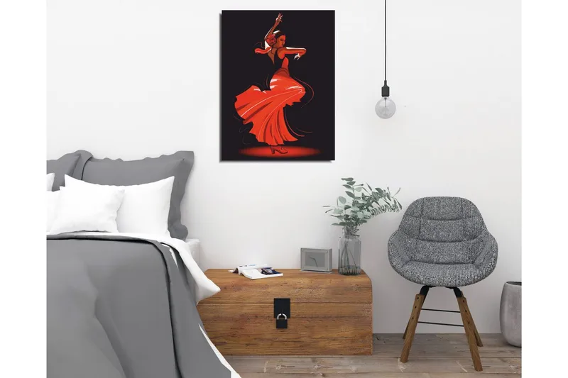 Lite lerretsbilde 30x40 cm - Dansende kvinne i rød kjole - Rød / Svart - Innredning - Bilder & kunst - Lerretsbilder