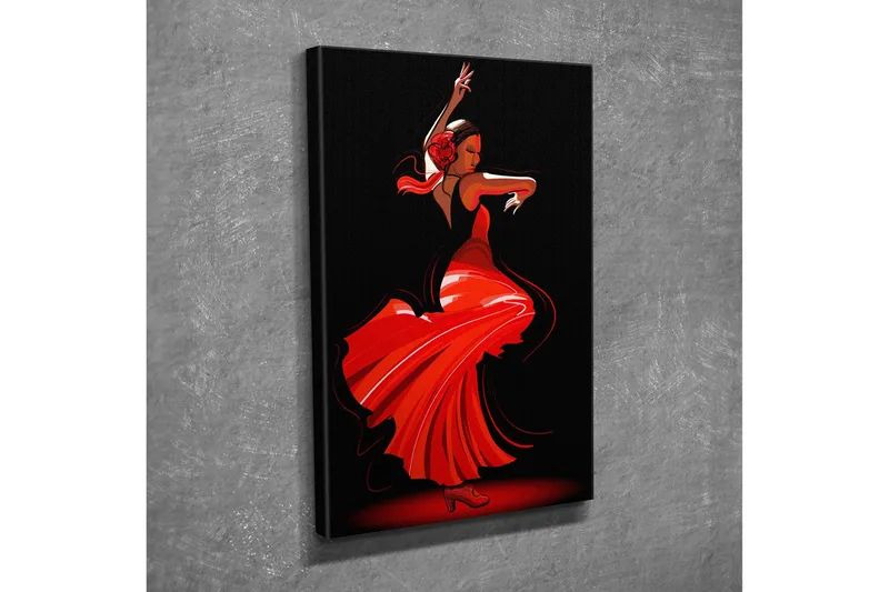 Lite lerretsbilde 30x40 cm - Dansende kvinne i rød kjole - Rød / Svart - Innredning - Bilder & kunst - Lerretsbilder