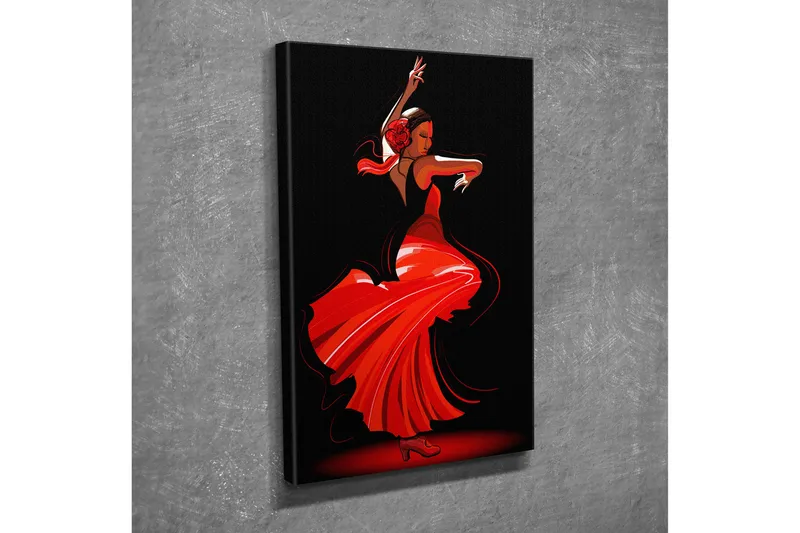 Lite lerretsbilde 30x40 cm - Dansende kvinne i rød kjole - Rød / Svart - Innredning - Bilder & kunst - Lerretsbilder