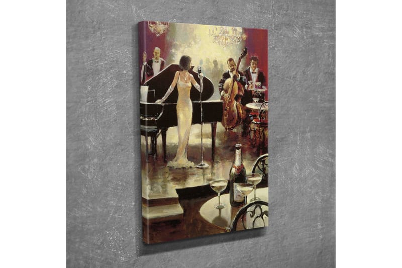 Lite lerretsbilde 30x40 cm - Elegante musikere opptrer i luksuriøse omgivelser - Gull / Svart / Rød - Innredning - Bilder & kunst - Lerretsbilder