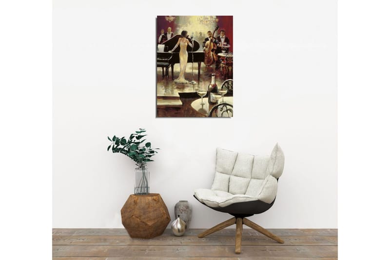 Lite lerretsbilde 30x40 cm - Elegante musikere opptrer i luksuriøse omgivelser - Gull / Svart / Rød - Innredning - Bilder & kunst - Lerretsbilder