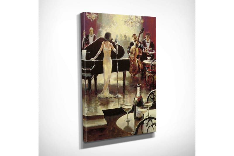 Lite lerretsbilde 30x40 cm - Elegante musikere opptrer i luksuriøse omgivelser - Gull / Svart / Rød - Innredning - Bilder & kunst - Lerretsbilder