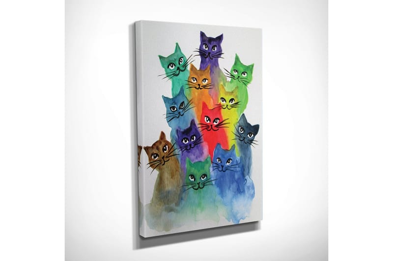 Lite lerretsbilde 30x40 cm - Fargerik samling av katter i forskjellige nyanser - Grønn / Blå / Lilla - Innredning - Bilder & kunst - Lerretsbilder