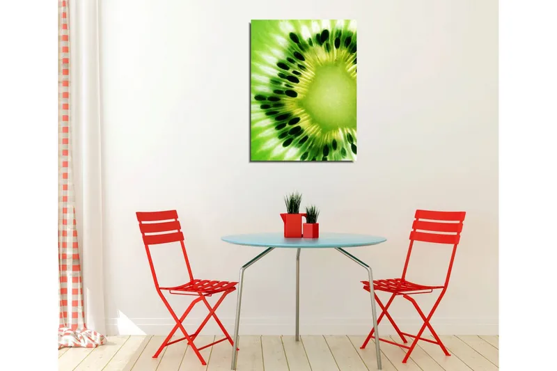 Lite lerretsbilde 30x40 cm - Grønn kiwi med detaljerte frø - Grønn / Lys grønn / Svart - Innredning - Bilder & kunst - Lerretsbilder