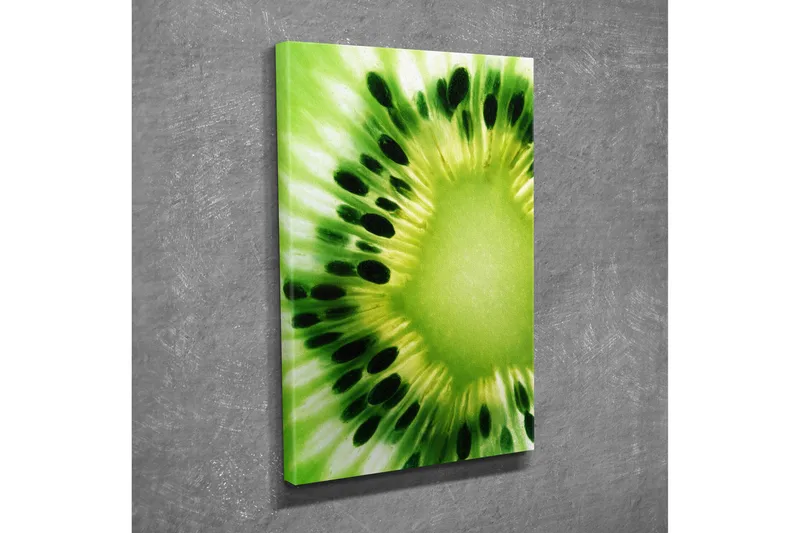 Lite lerretsbilde 30x40 cm - Grønn kiwi med detaljerte frø - Grønn / Lys grønn / Svart - Innredning - Bilder & kunst - Lerretsbilder