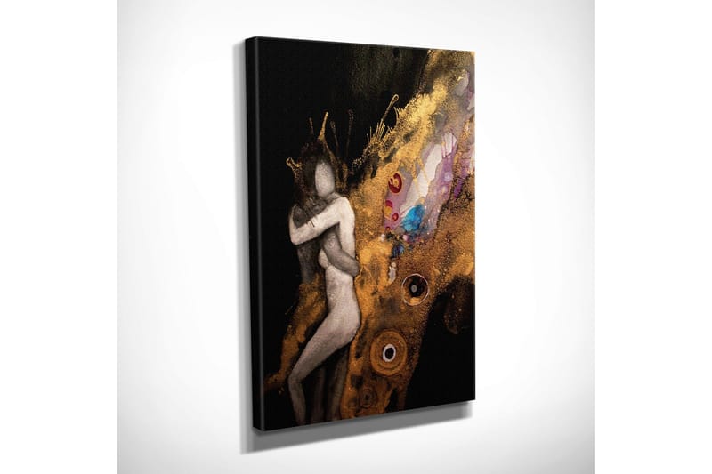 Lite lerretsbilde 30x40 cm - Intimt par i en omfavnende gest med abstrakte elementer - Gull / Svart / Beige - Innredning - Bilder & kunst - Lerretsbilder