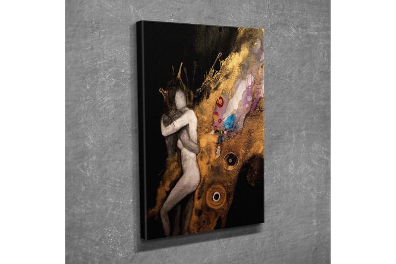 Lite lerretsbilde 30x40 cm - Intimt par i en omfavnende gest med abstrakte elementer - Gull / Svart / Beige - Innredning - Bilder & kunst - Lerretsbilder