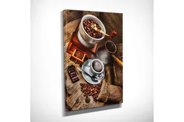 Lite lerretsbilde 30x40 cm - Kaffe- og sjokoladekomposisjon med ristede kaffebønner - Brun / Beige / Svart - Innredning - Bilder & kunst - Lerretsbilder