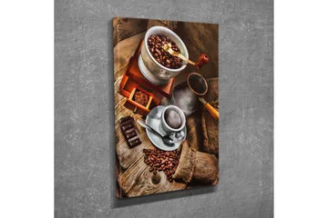 Lite lerretsbilde 30x40 cm - Kaffe- og sjokoladekomposisjon med ristede kaffebønner - Brun / Beige / Svart - Innredning - Bilder & kunst - Lerretsbilder