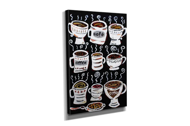 Lite lerretsbilde 30x40 cm - Kaffekopper med dampende innhold - Svart / Hvit / Brun - Innredning - Bilder & kunst - Lerretsbilder