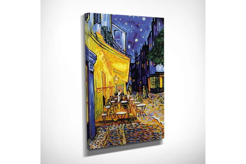 Lite lerretsbilde 30x40 cm - Livlig uteservering under stjerneklare netter - Gul / Blå / Mørkegrønn - Innredning - Bilder & kunst - Lerretsbilder