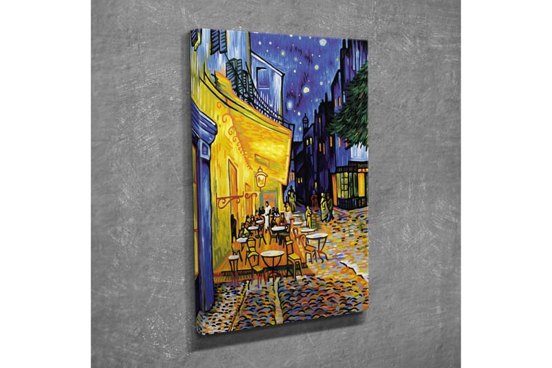 Lite lerretsbilde 30x40 cm - Livlig uteservering under stjerneklare netter - Gul / Blå / Mørkegrønn - Innredning - Bilder & kunst - Lerretsbilder