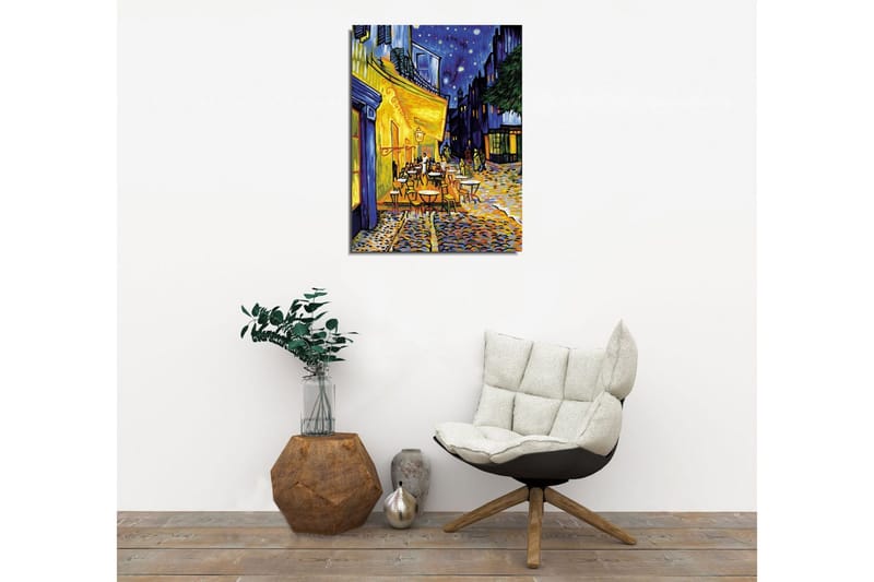 Lite lerretsbilde 30x40 cm - Livlig uteservering under stjerneklare netter - Gul / Blå / Mørkegrønn - Innredning - Bilder & kunst - Lerretsbilder