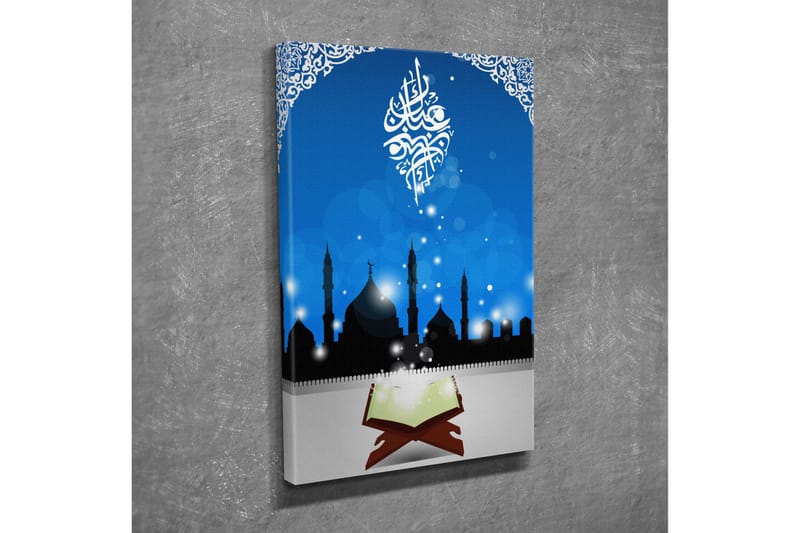 Lite lerretsbilde 30x40 cm - Silhuett av moskeer mot en stjernehimmel - Mørk blå / Svart / Hvit - Innredning - Bilder & kunst - Lerretsbilder