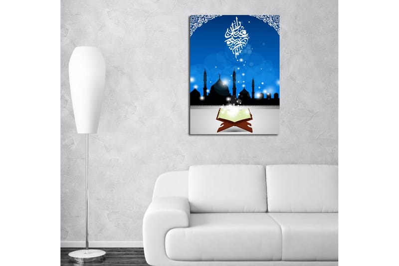 Lite lerretsbilde 30x40 cm - Silhuett av moskeer mot en stjernehimmel - Mørk blå / Svart / Hvit - Innredning - Bilder & kunst - Lerretsbilder