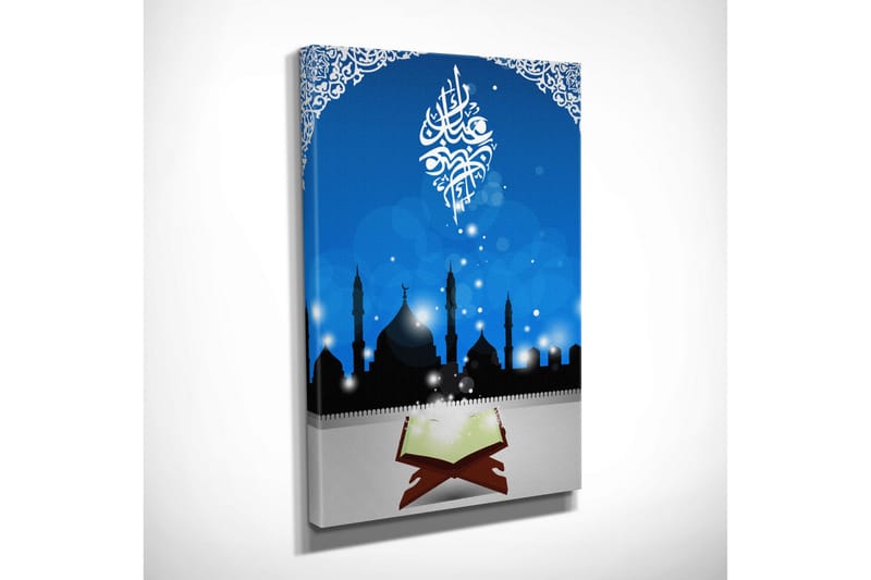 Lite lerretsbilde 30x40 cm - Silhuett av moskeer mot en stjernehimmel - Mørk blå / Svart / Hvit - Innredning - Bilder & kunst - Lerretsbilder