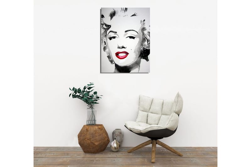 Lite lerretsbilde 30x40 cm - Portrett av en kvinne med ikonisk sminke og smil - Svart / Hvit / Rød - Innredning - Bilder & kunst - Lerretsbilder