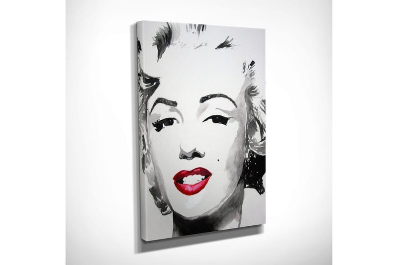 Lite lerretsbilde 30x40 cm - Portrett av en kvinne med ikonisk sminke og smil - Svart / Hvit / Rød - Innredning - Bilder & kunst - Lerretsbilder