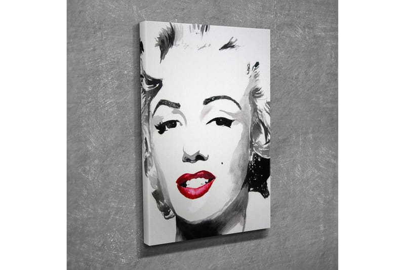 Lite lerretsbilde 30x40 cm - Portrett av en kvinne med ikonisk sminke og smil - Svart / Hvit / Rød - Innredning - Bilder & kunst - Lerretsbilder