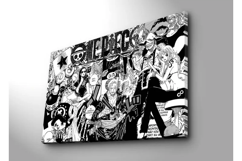 Stort lerretsbilde 100x70 cm - Dynamisk samling av karakterer fra en eventyrhistorie - Svart / Hvit - Innredning - Bilder & kunst - Lerretsbilder