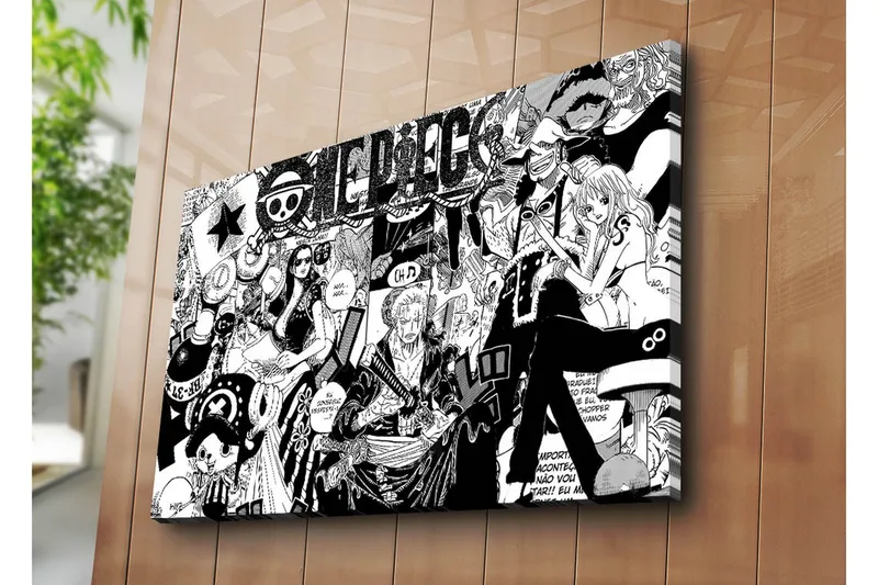 Stort lerretsbilde 100x70 cm - Dynamisk samling av karakterer fra en eventyrhistorie - Svart / Hvit - Innredning - Bilder & kunst - Lerretsbilder