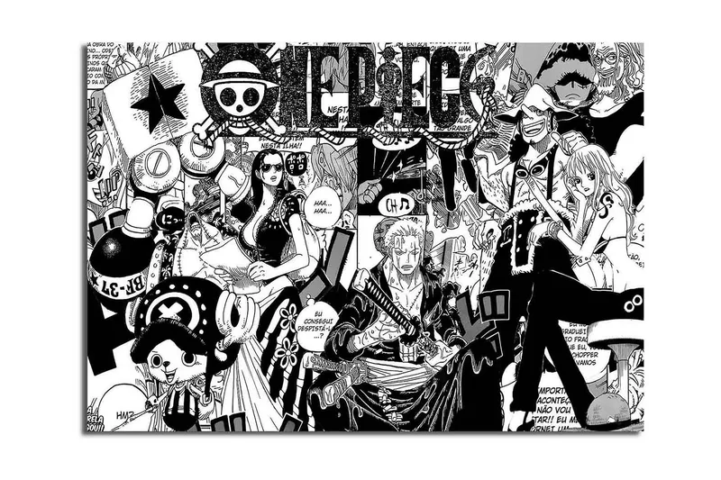 Stort lerretsbilde 100x70 cm - Dynamisk samling av karakterer fra en eventyrhistorie - Svart / Hvit - Innredning - Bilder & kunst - Lerretsbilder