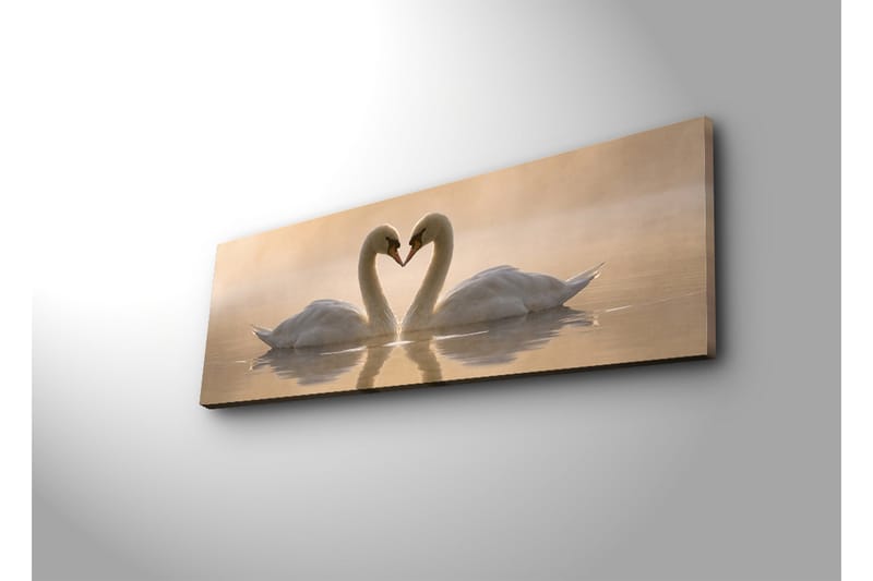 Stort lerretsbilde 90x30 cm - To svaner som danner et hjerte med halsen - Hvit / Beige - Innredning - Bilder & kunst - Lerretsbilder