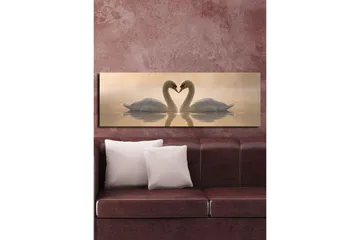 Stort lerretsbilde 90x30 cm - To svaner som danner et hjerte med halsen - Hvit / Beige - Innredning - Bilder & kunst - Lerretsbilder