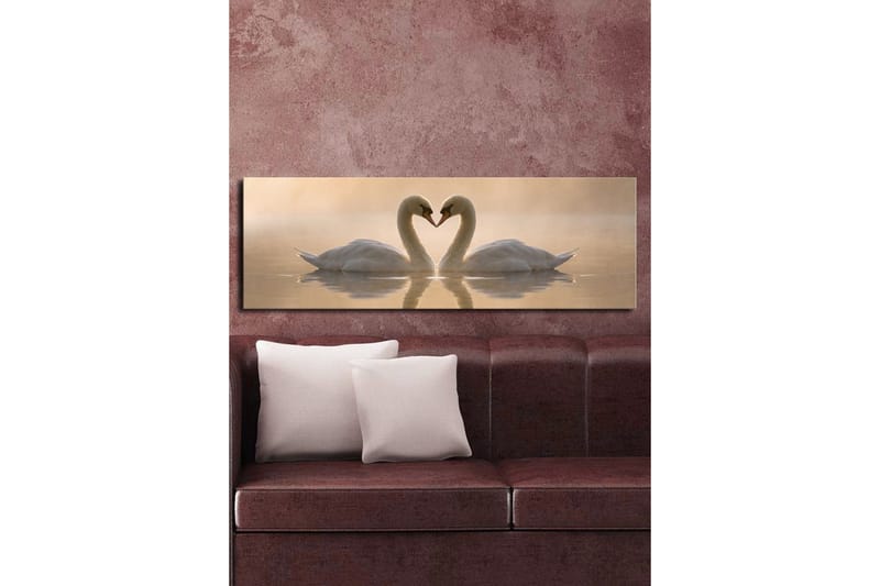 Stort lerretsbilde 90x30 cm - To svaner som danner et hjerte med halsen - Hvit / Beige - Innredning - Bilder & kunst - Lerretsbilder