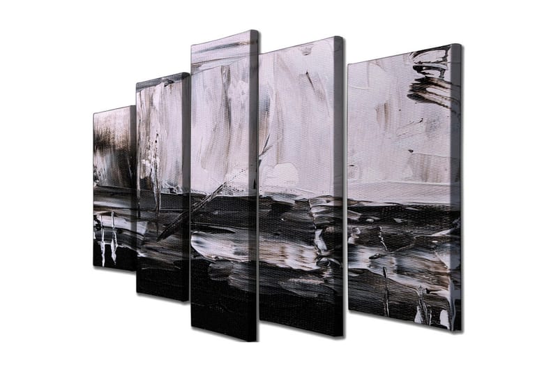 Stort lerretsbilde i 5 deler 105x70 cm - Abstrakt komposisjon i svart-hvitt - Svart / Hvit / Grå - Innredning - Bilder & kunst - Lerretsbilder