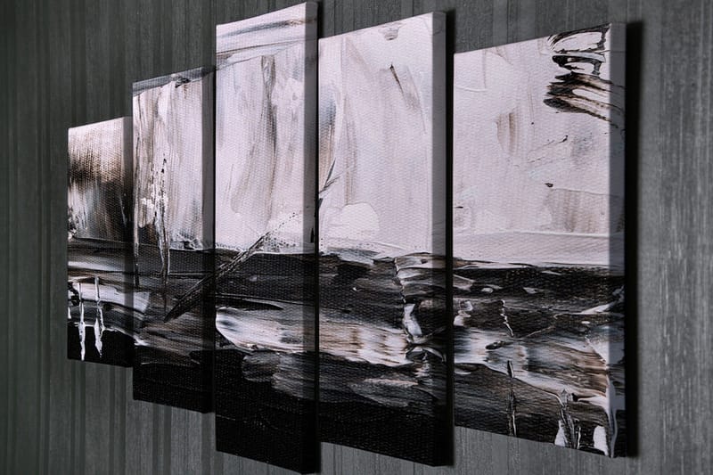 Stort lerretsbilde i 5 deler 105x70 cm - Abstrakt komposisjon i svart-hvitt - Svart / Hvit / Grå - Innredning - Bilder & kunst - Lerretsbilder