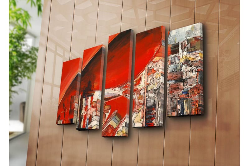 Stort lerretsbilde i 5 deler 105x70 cm - Abstrakt komposisjon med dominerende røde nyanser - Rød / Hvit / Grå - Innredning - Bilder & kunst - Lerretsbilder