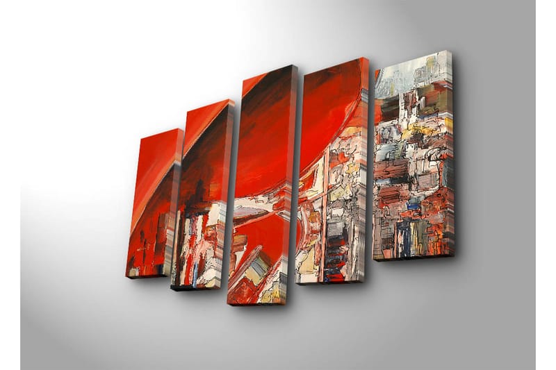 Stort lerretsbilde i 5 deler 105x70 cm - Abstrakt komposisjon med dominerende røde nyanser - Rød / Hvit / Grå - Innredning - Bilder & kunst - Lerretsbilder