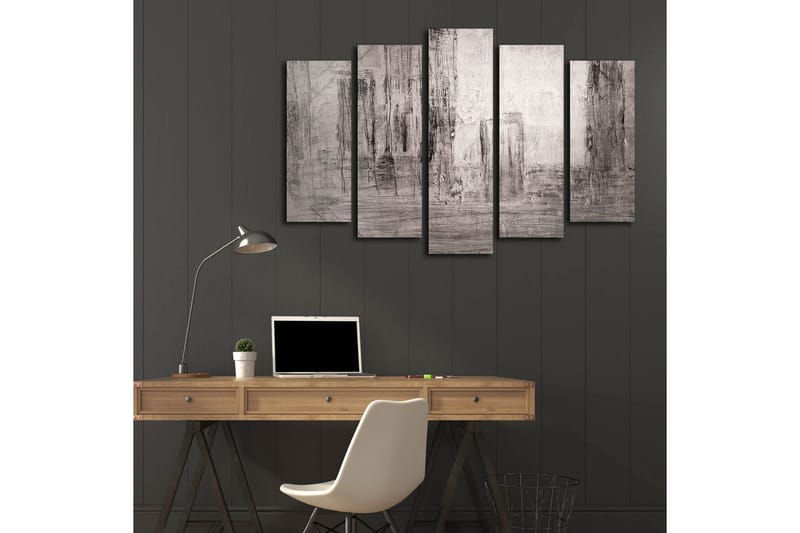 Stort lerretsbilde i 5 deler 105x70 cm - Abstrakt komposisjon med grå og rosa nyanser - Grå / Rosa - Innredning - Bilder & kunst - Lerretsbilder