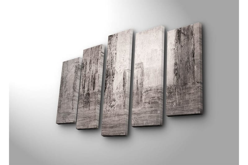 Stort lerretsbilde i 5 deler 105x70 cm - Abstrakt komposisjon med grå og rosa nyanser - Grå / Rosa - Innredning - Bilder & kunst - Lerretsbilder