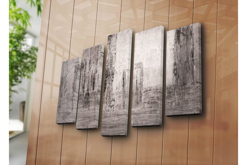 Stort lerretsbilde i 5 deler 105x70 cm - Abstrakt komposisjon med grå og rosa nyanser - Grå / Rosa - Innredning - Bilder & kunst - Lerretsbilder