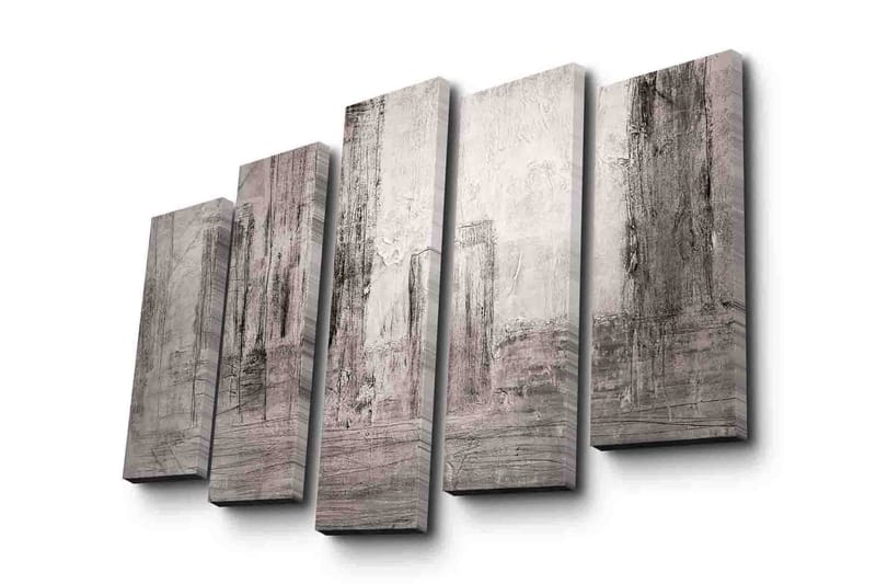 Stort lerretsbilde i 5 deler 105x70 cm - Abstrakt komposisjon med grå og rosa nyanser - Grå / Rosa - Innredning - Bilder & kunst - Lerretsbilder