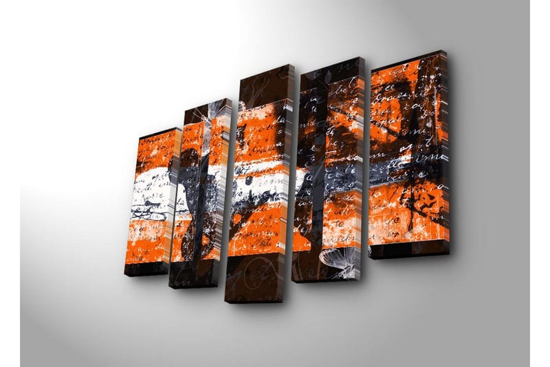 Stort lerretsbilde i 5 deler 105x70 cm - Abstrakt komposisjon med oransje og svarte elementer - Oransje / Svart - Innredning - Bilder & kunst - Lerretsbilder