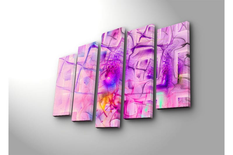 Stort lerretsbilde i 5 deler 105x70 cm - Abstrakt komposisjon med rosa og lilla former - Rosa / Lilla - Innredning - Bilder & kunst - Lerretsbilder