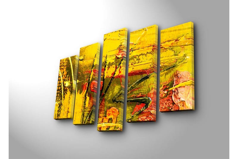 Stort lerretsbilde i 5 deler 105x70 cm - Fargerik abstrakt komposisjon med elementer av gult og rødt - Gul / Rød / Grønn - Innredning - Bilder & kunst - Lerretsbilder