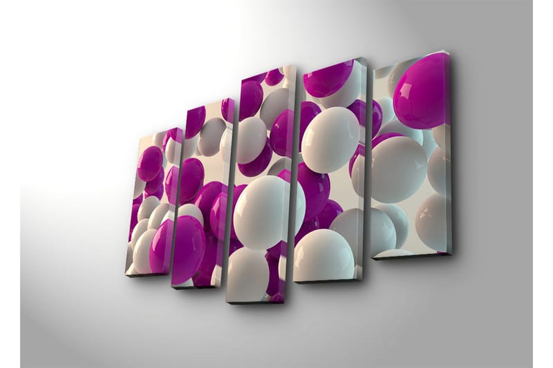 Stort lerretsbilde i 5 deler 105x70 cm - Fargerik komposisjon av kuler i forskjellige størrelser - Lilla / Hvit - Innredning - Bilder & kunst - Lerretsbilder