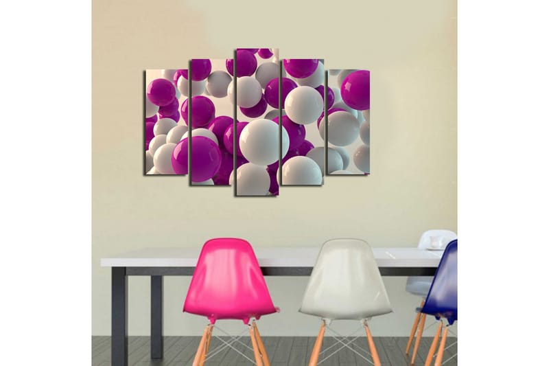 Stort lerretsbilde i 5 deler 105x70 cm - Fargerik komposisjon av kuler i forskjellige størrelser - Lilla / Hvit - Innredning - Bilder & kunst - Lerretsbilder
