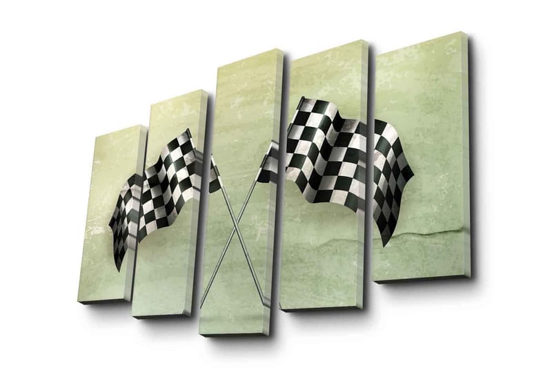 Stort lerretsbilde i 5 deler 105x70 cm - Rutete mållinje i svart og hvitt - Svart / Hvit / Grønn - Innredning - Bilder & kunst - Lerretsbilder