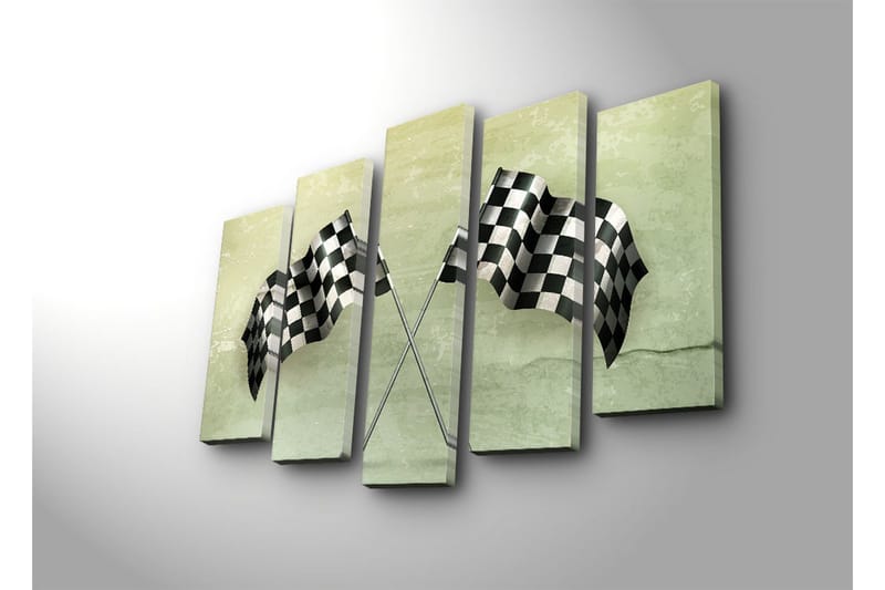 Stort lerretsbilde i 5 deler 105x70 cm - Rutete mållinje i svart og hvitt - Svart / Hvit / Grønn - Innredning - Bilder & kunst - Lerretsbilder