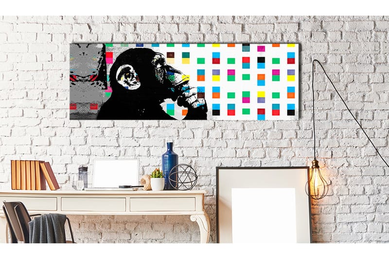 Tavla Banksy: The Thinker Monkey 120x40 - Innredning - Bilder & kunst - Lerretsbilder